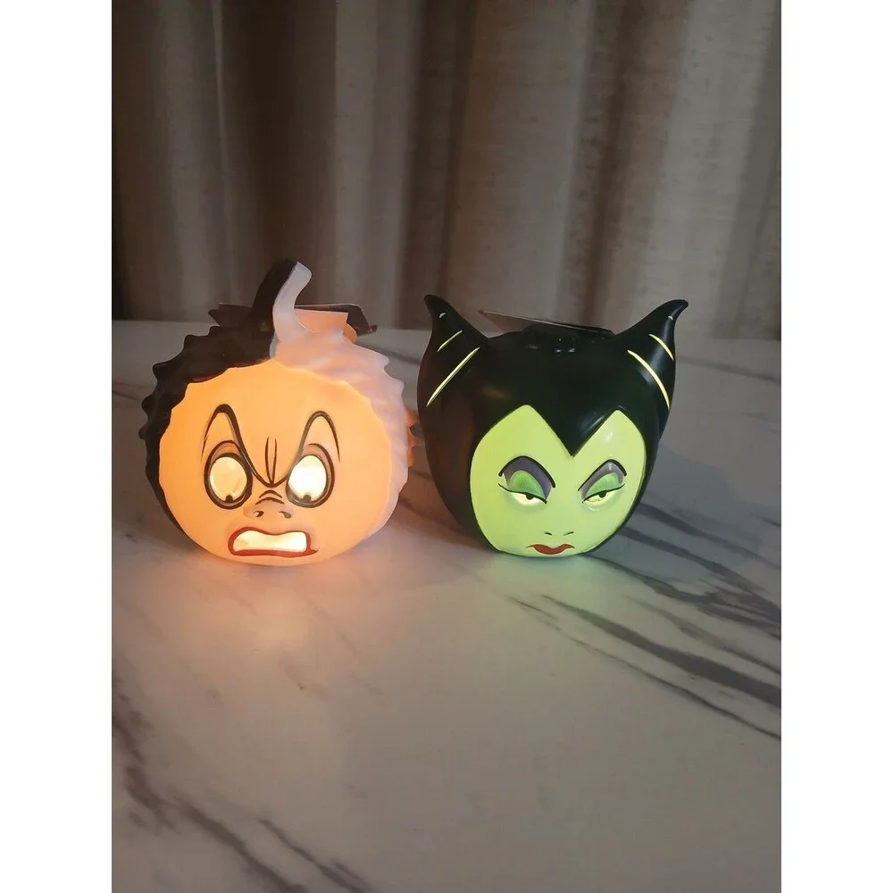 New Halloween Disney Villains Maleficent Cruella De Vil Mini Light Up Pumpkins